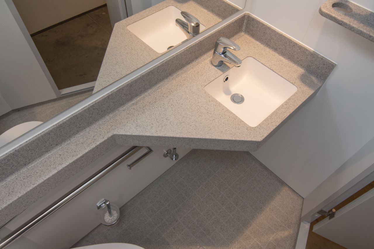 Solid surface floor and wash basin